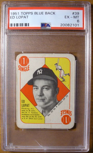 Ed Lopat 1951 Topps Blue Back #39 Yankees PSA 6 *Slight crack in front of slab*