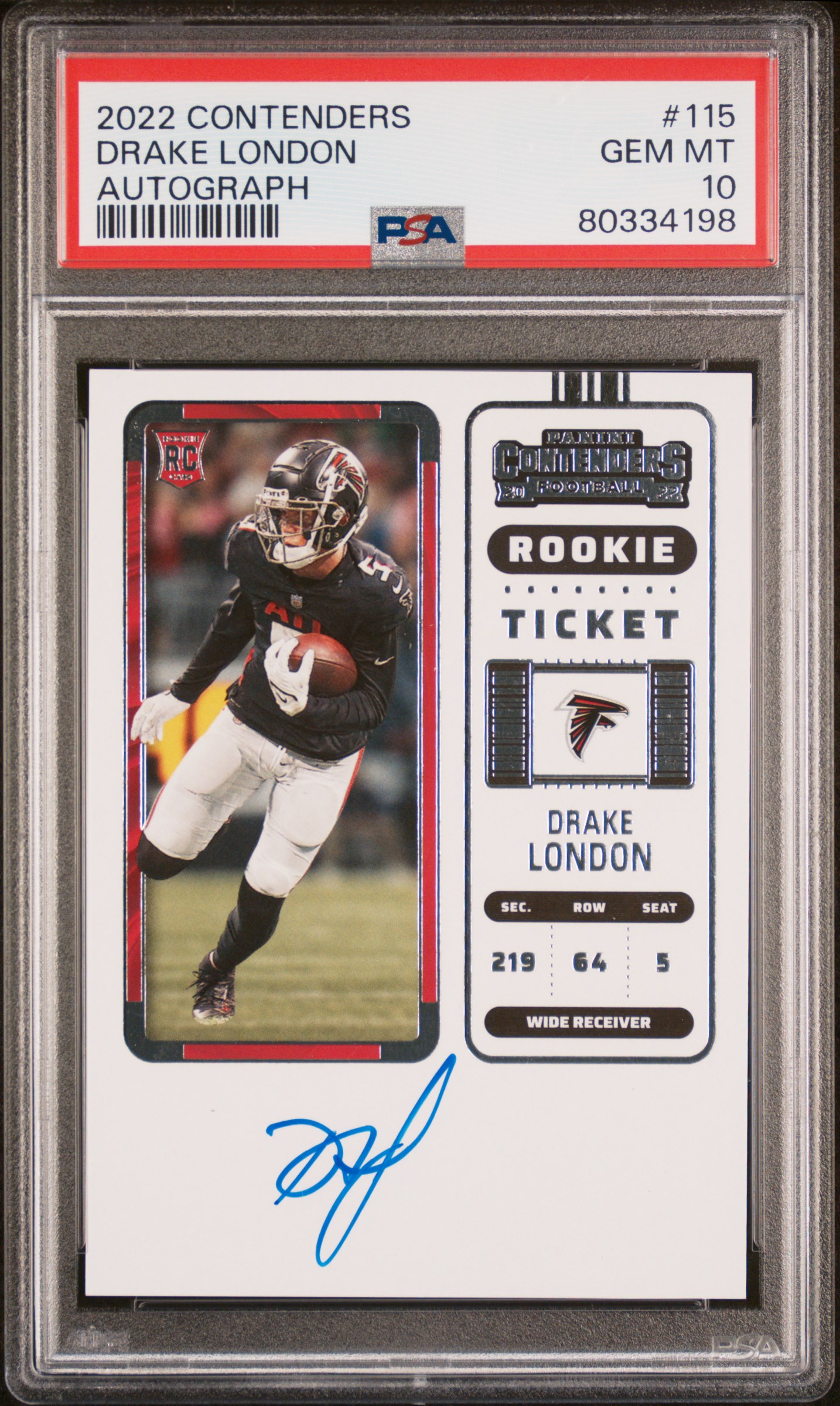 Drake London  2022 Panini Contenders Auto RC #115 Autograph PSA 10