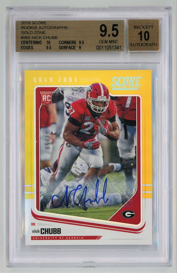 2018 Score Rookie Autographs Gold Zone /50 Nick Chubb BGS 9.5 w 10 Auto Pop 2!!!