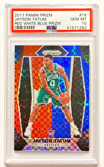 2017-18 Panini Prizm Jayson Tatum #16 Red White & Blue Prizm Rookie PSA 10