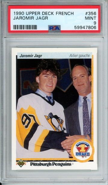 JAROMIR JAGR 1990 Upper Deck FRENCH #356 ROOKIE PSA 9 MINT Penguins HOF GOAT