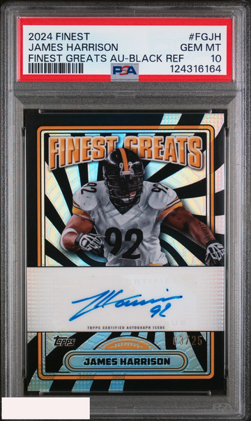 2024 TOPPS FINEST GREATS AUTOGRAPHS JAMES HARRISON #FGJH BLACK 3 OF 25 PSA 10