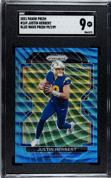 2021 Panini Prizm Justin Herbert Blue Wave Prizm 99/199 SGC 9! 2nd year card