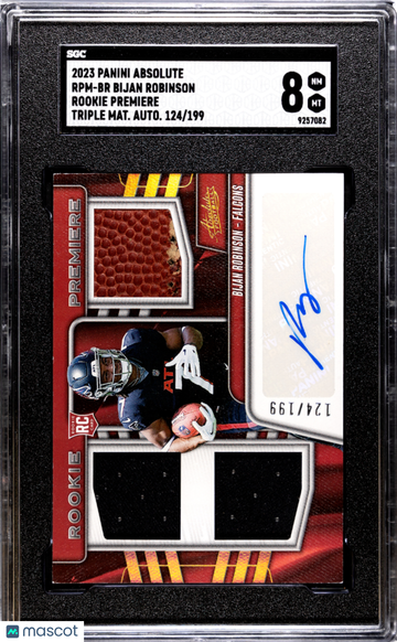 2023 Panini Absolute Bijan Robinson #RPM-BR Rookie Premiere Triple Mat. Autograph SGC 8
