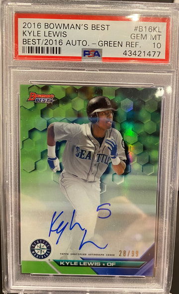 Kyle Lewis 2016 Bowman's Best Green Refractor Auto Rookie of the year RC PSA 10 POP 2
