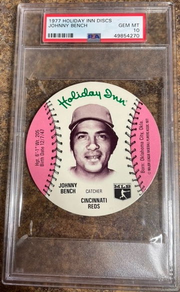 Johnny Bench 1977 Holiday Inn Discs PSA 10