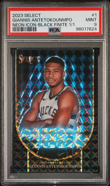 2023 Panini Select Neon Icon Black Finite 1/1 Giannis Antetokounmpo #1 PSA 9