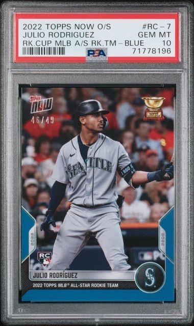 2022 Topps Now Offseason Rookie Cup MLB All-Star Rookie Team RC-7 Julio Rodriguez Blue #/49 PSA 10 GEM MINT