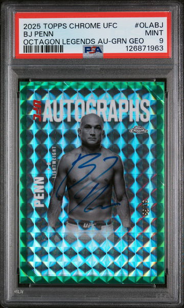 2025 Topps Chrome UFC Octagon Legends Autographs Green Geometric Bj Penn #OLABJ /99 PSA 9