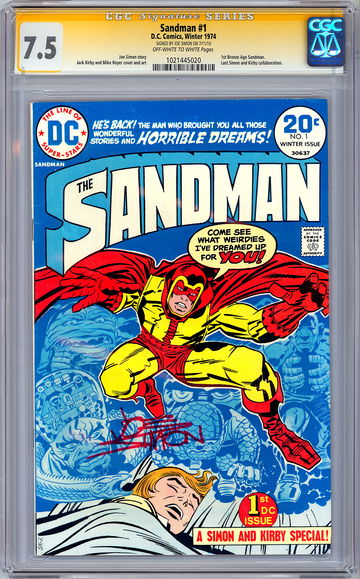 SANDMAN #1 CGC-SS 7.5 *SIGNED BY JOE SIMON 1913-2011* CAPT AMERICA CREATOR 1974