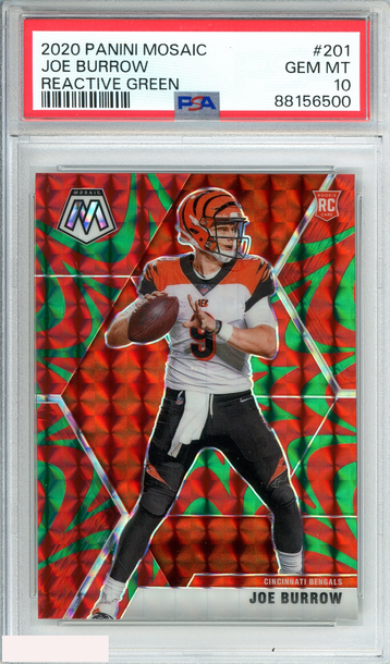 2020 PANINI MOSAIC JOE BURROW #201 REACTIVE GREEN ROOKIE RC PSA 10 GEM MT