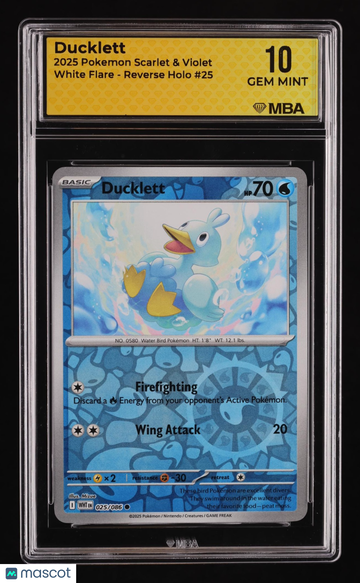 2025 Pokemon Scarlet & Violet White Flare Ducklett Reverse Holo MBA 10 #25