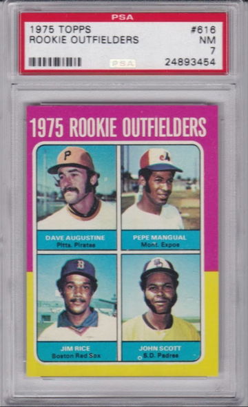 1975 Topps #616 Rookie Outfielders Jim Rice RC HOF MVP Boston Red Sox PSA 7 NM