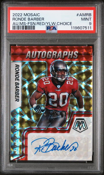2022 Panini Mosaic Choice Fusion Red/Yellow Ronde Barber #AM-RB Auto PSA 9