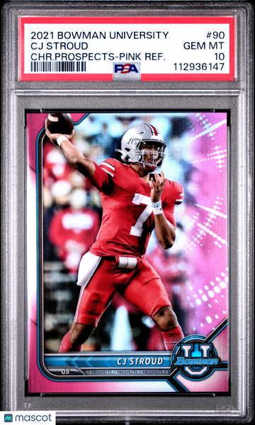 2021 Bowman University Chrome Prospects CJ Stroud #90 CHR. Prospects Pink Refractor PSA 10