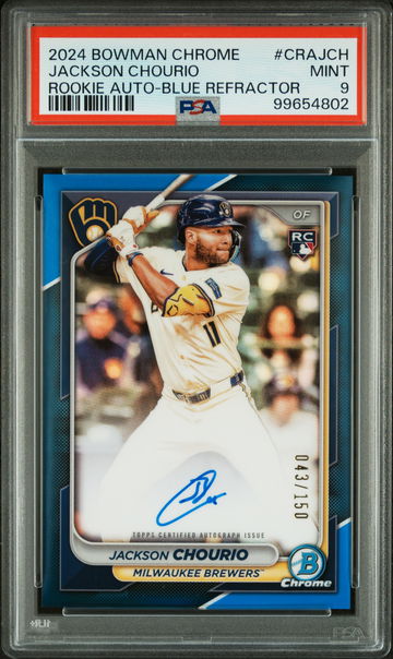 2024 Chrome Rookie Autographs Blue Refractors Jackson Chourio #CRAJCH /150 PSA 9