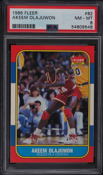1986 Fleer Basketball #82 Akeem Olajuwon RC Rookie #82 PSA 8 NM-MT Hakeem Olajuwon
