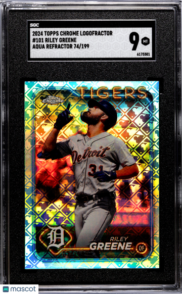 2024 Topps Chrome Logofractor Riley Greene #101 Aqua Refractor SGC 9