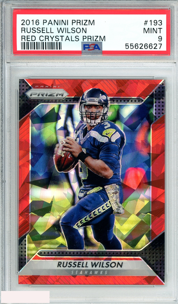 2016 PANINI PRIZM RUSSELL WILSON #193 RED CRYSTALS PRIZM 21 OF 75 PSA 9 MINT