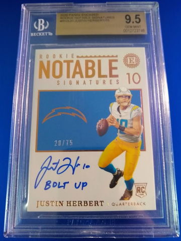 Justin Herbert 2020 Encased Rookie Notables auto SSP BGS 9.5