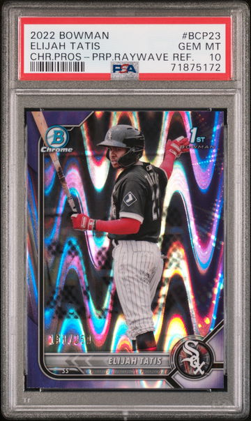 2022 Bowman Chrome Prospects Purple Raywave Refractor Elijah Tatis /250 PSA 10