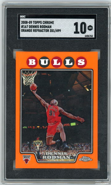 2008 Topps Chrome Dennis Rodman Orange Refractor #'d 351/499 SGC 10 Pop 3 Chicago Bulls