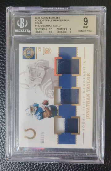 2020 Panini Encased Rookie Triple Memorabilia Pearl Jonathan Taylor /15  BGS 9