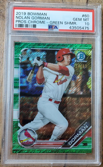 2019 Bowman Chrome Prospects Nolan Gorman Green Shimmer Refractor /99 PSA 10