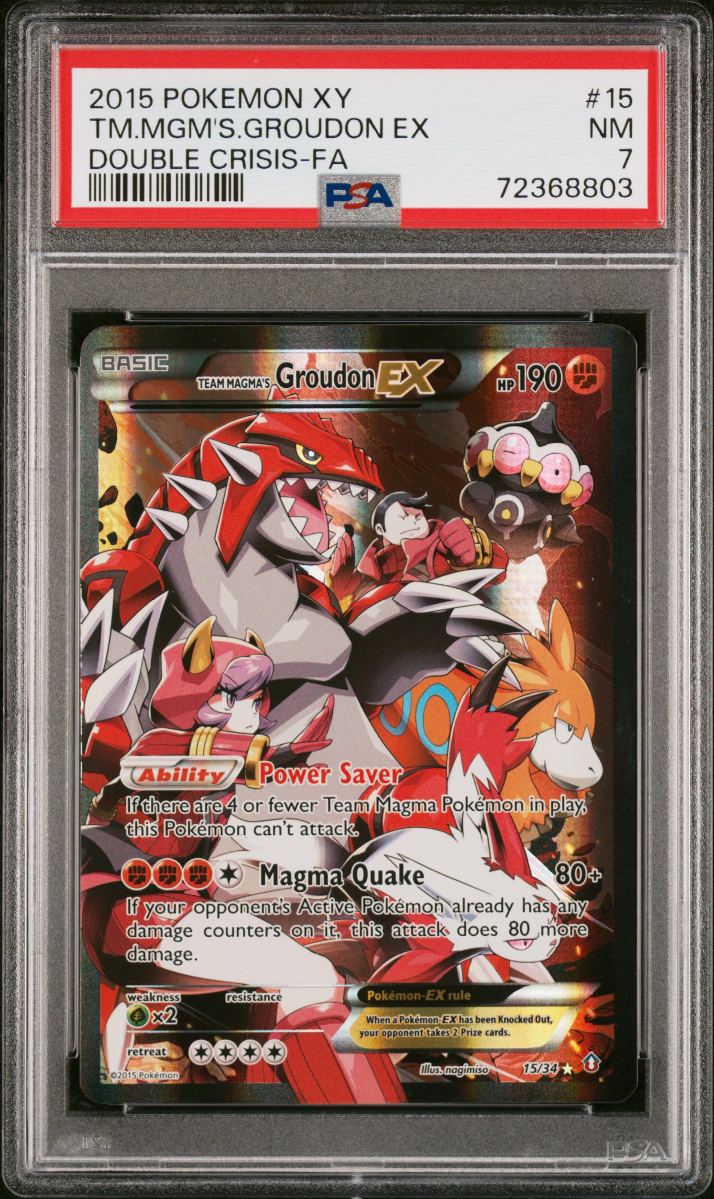 2015 Pokemon Xy Double Crisis TMMGMS'Groudon Ex #15 FA PSA 7