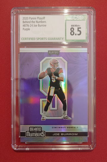 2020 Panini Playoff Behind The Numbers Purple Rookie Cincinnati Bengals Joe Burrow CSG 8.5