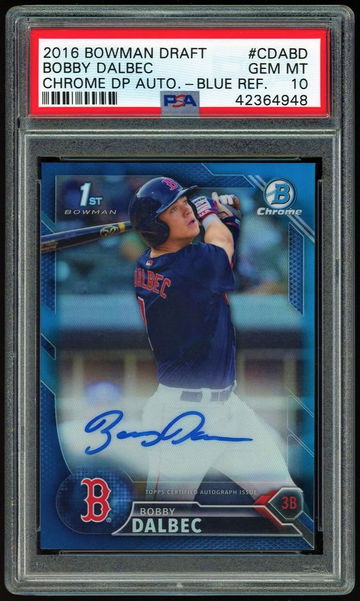 2016 Bowman Chrome BOBBY DALBEC PSA 10 Blue Refractor Auto RC #087/150 Boston Red Sox New Case