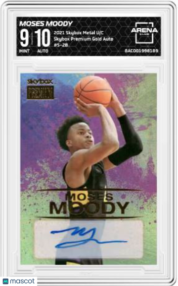 2021 Skybox Metal Universe Champions Moses Moody #S-28 Skybox Premium Gold Auto Arena Club 9 Auto 10
