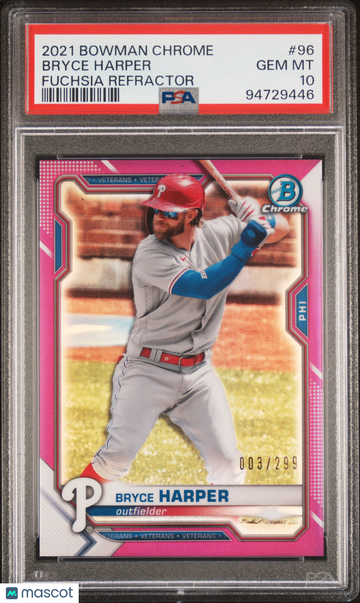 2021 Bowman Chrome Bryce Harper #96 Fuchsia Refractor PSA 10
