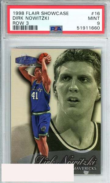 1998 FLAIR SHOWCASE DIRK NOWITZKI #16 ROW 3 MAVERICKS ROOKIE RC PSA 9 MINT