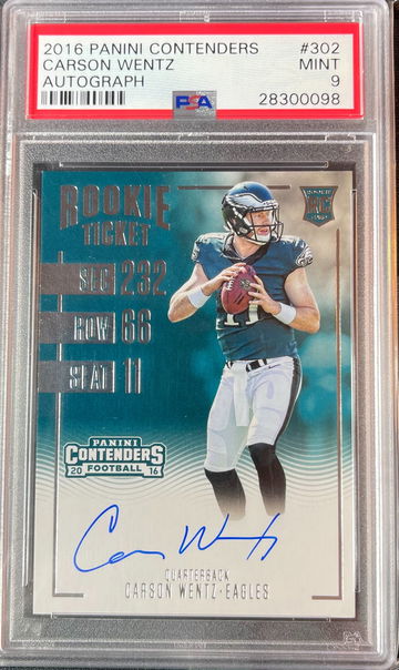 2016 Contenders Carson Wentz Rookie Ticket Auto PSA 9 Eagles Colts 