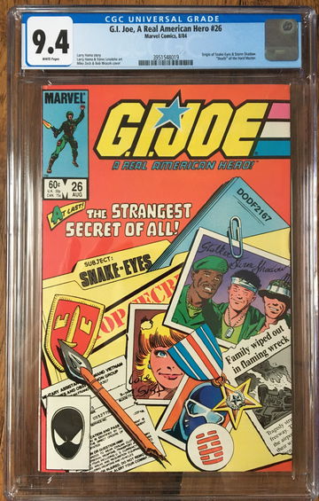G.I. Joe, A Real American Hero #26 (1984) CGC 9.4 -- White p; Snake Eyes' origin