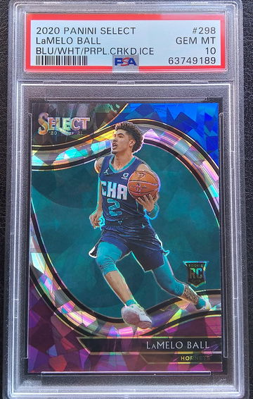 LAMELO BALL 2020 SELECT BLUE WHITE PURPLE CRACKED ICE #298 PSA 10 GEM