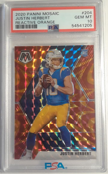 Justin Herbert 2020 Mosaic Reactive Orange Prizm Rookie Card PSA 10 Gem Mint #204