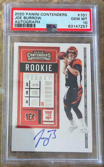 2020 Joe Burrow Panini Contenders Rookie Ticket Auto PSA 10