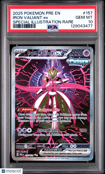 2025 Pokemon Pre EN-Prismatic Evolutions Iron Valiant EX Special Illustration Rare PSA 10 #157