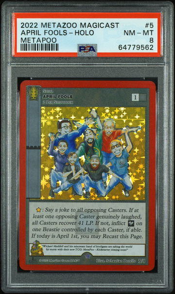 🧨ERROR CARD🧨 📈💎2022 Metazoo Magicast Metapoo #3 APRIL FOOLS-Holo | PSA 8 |👻