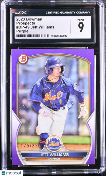 2023 Bowman Jett Williams #BP-49 Purple Prospects CGC 9
