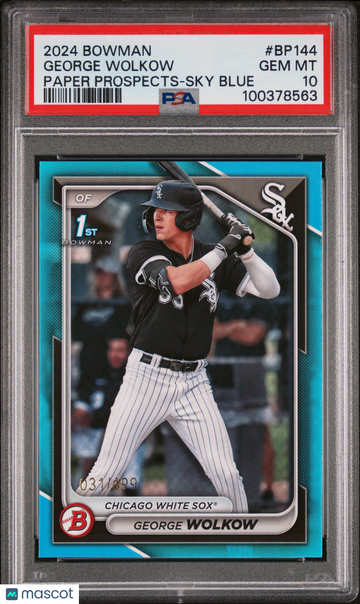 2024 Bowman Paper Prospects George Wolkow #BP144 Sky Blue PSA 10