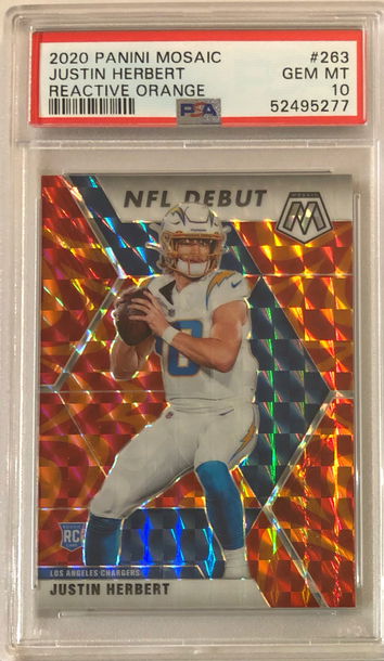 2020 Panini Mosaic Justin Herbert RC #263 Reactive Orange Prizm SP PSA 10 GEM MINT