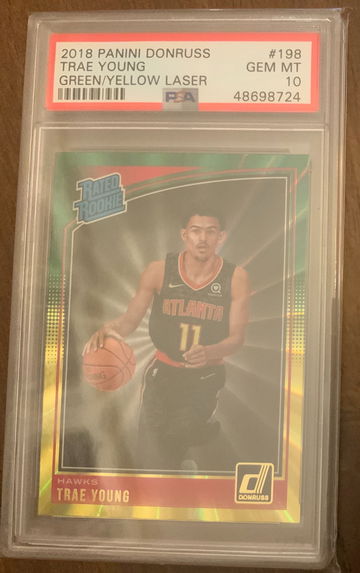 Trae Young 2018 Donruss Green/Yellow Laser RC PSA 10 Hawks