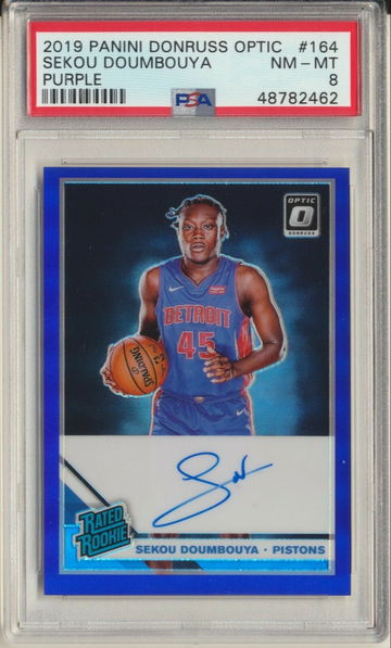 PSA 8 NM-MINT! SEKOU DOUMBOUYA 2019 DONRUSS OPTIC PURPLE ROOKIE AUTO CARD #164