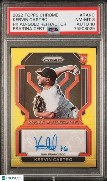2022 Topps Chrome Kervin Castro #RAKC Gold Refractor PSA 8 Topps Auto 10