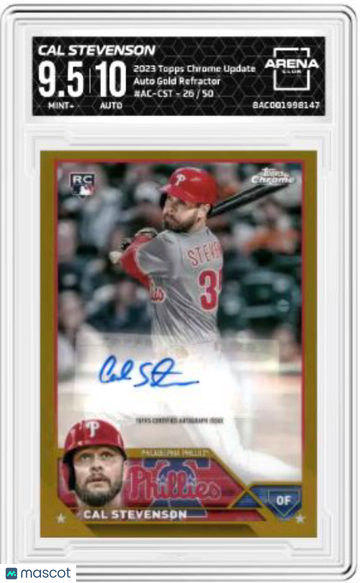 2023 Topps Chrome Update Cal Stevenson #AC-CST Auto Gold Refractor /50 Arena Club 9.5 Auto 10