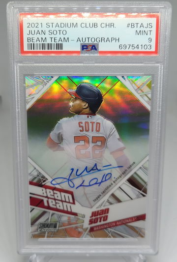 Juan Soto 2021 Stadium Club Chrome Beam Team Autograph PSA 9