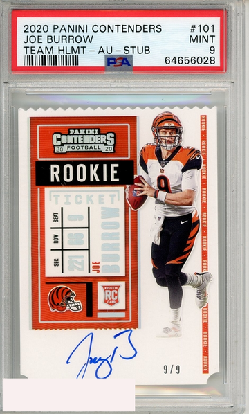 2020 PANINI CONTENDERS JOE BURROW #101 VARIATION AUTOGRAPH STUB PSA 9 RC